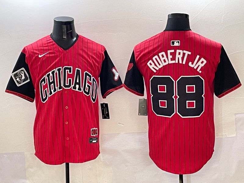 Men Chicago White Sox #88 Robert jr Red Stripe Joint Name 2025 Nike MLB Jersey style 12